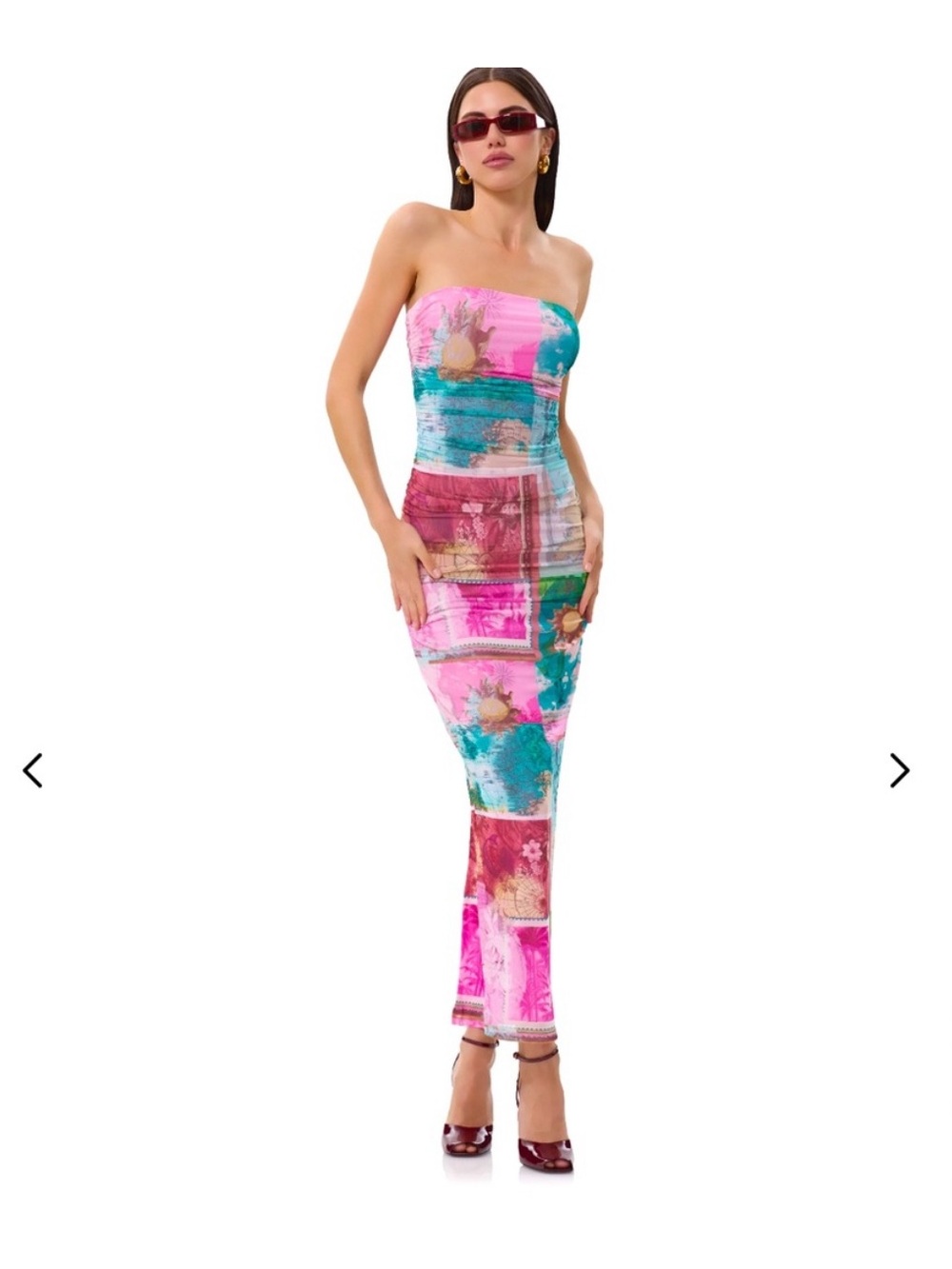 AFRM Strapless Patchwork Maxi Dress in Pink and Teal